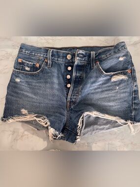 Levi High-Rise Distressed Denim Cutoff Shorts - Blue